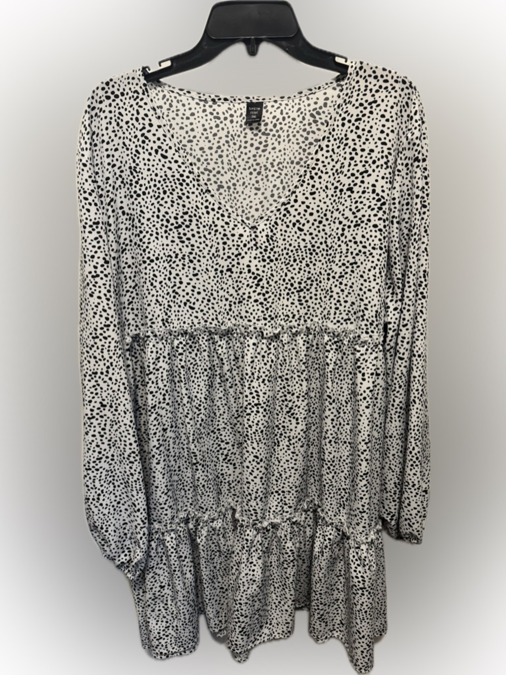 SHEIN White and Black Dot Tiered Dress
